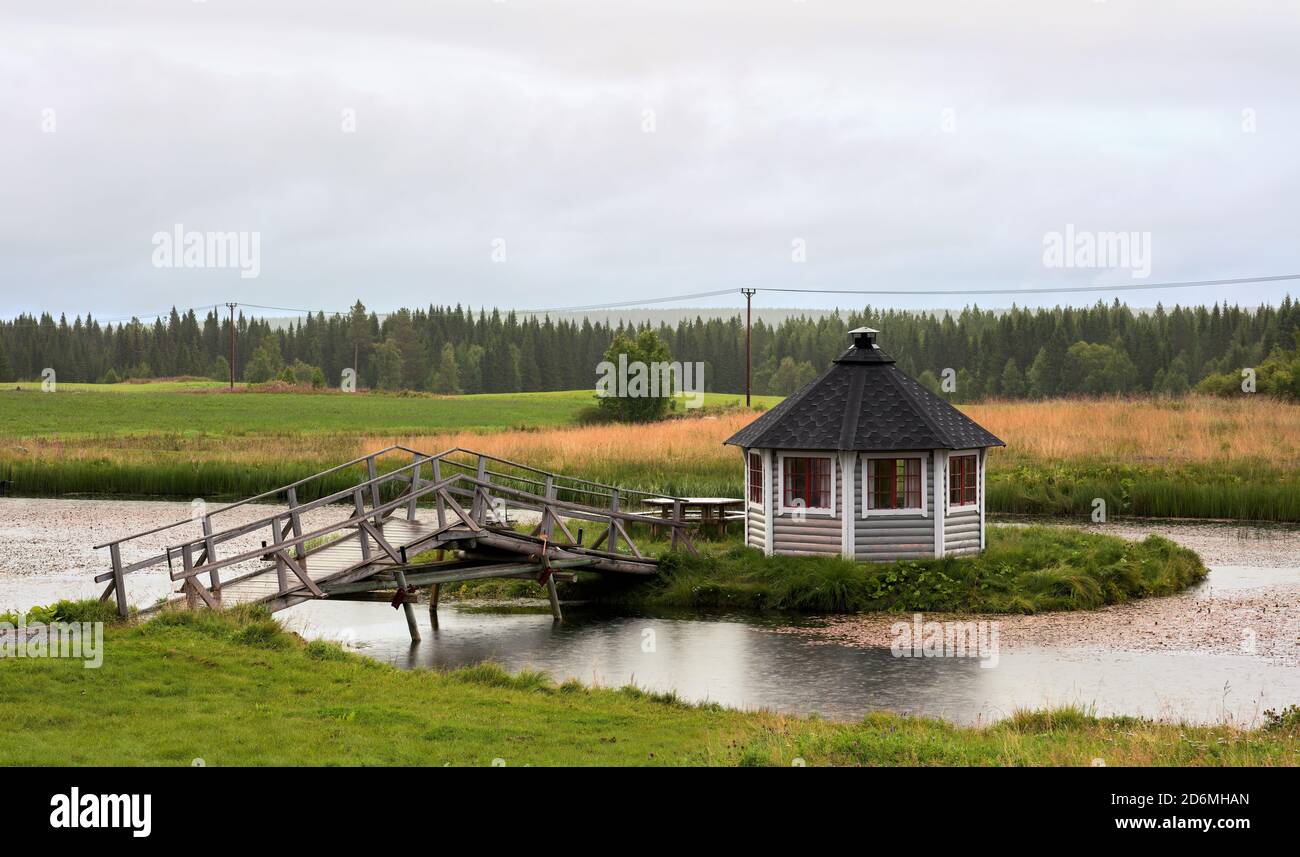 Gazebo on an island on a lake in Lorås, Jämtland, Sweden Stock Photo - Alamy