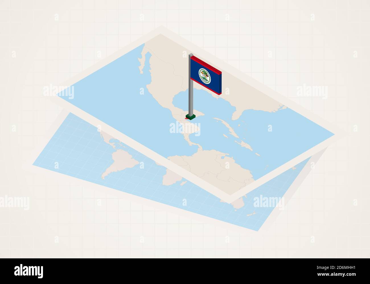 Belize selected on map with isometric flag of Belize. Vector paper map ...