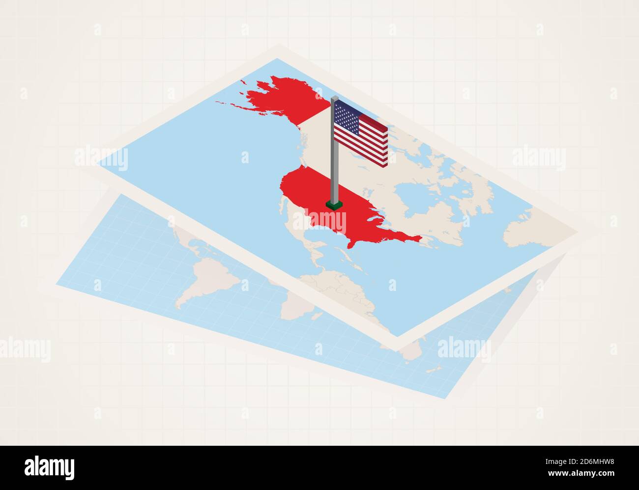USA selected on map with isometric flag of United States. Vector paper ...