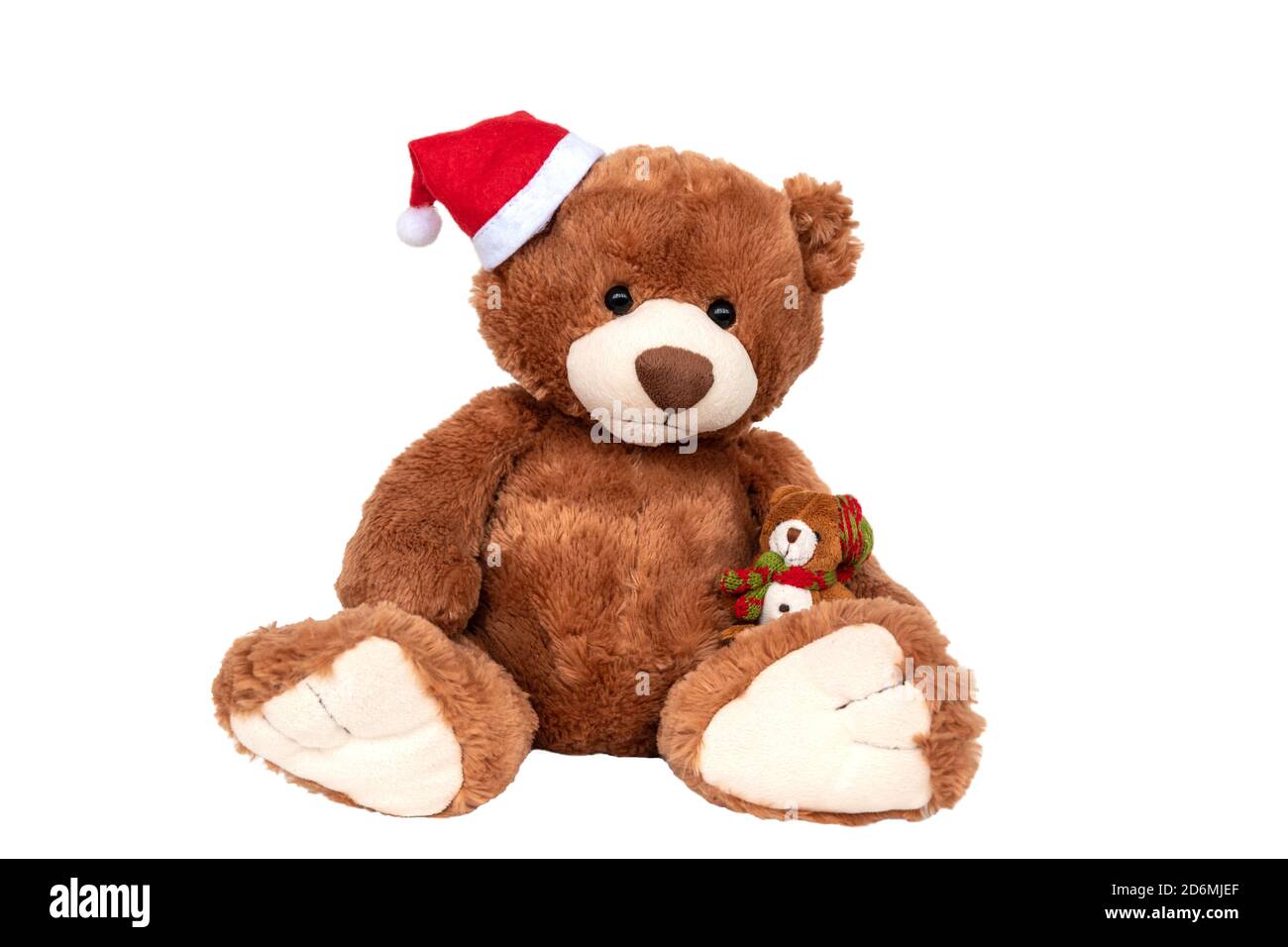 Mama bear in Christmas Santa Claus hat with kid Stock Photo