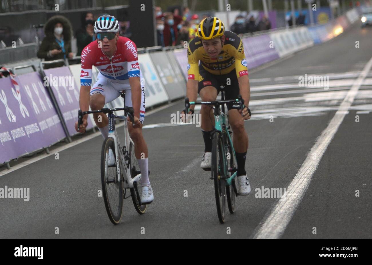 Oudenaarde Belgium 18th Oct 2020 Mathieu Van Der Poel Of Alpecin Fenix And Wout Van Aert Of Team Jumbo Visma During The Ronde Van Vlaanderen 2020 Tour Of Flanders Cycling