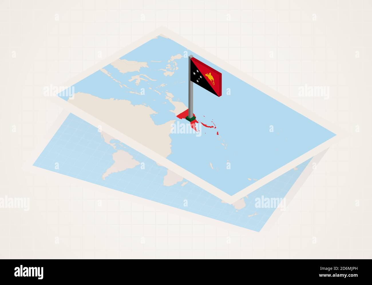 Papua New Guinea selected on map with isometric flag of Papua New ...