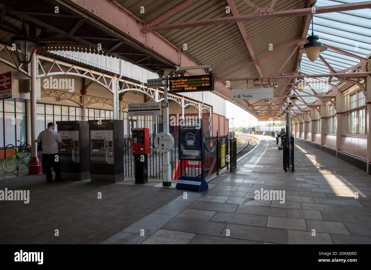 Windsor, Berkshire, England, UK. 2020. The historic Windsor and Eton Central Station platform for shuttle service to Slough, Berkshire, England. Stock Photo