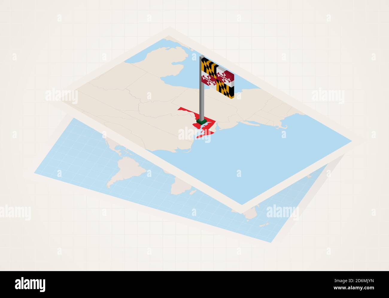 Maryland state selected on map with isometric flag of Maryland. Vector ...