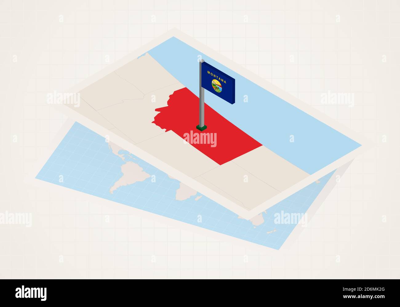 Montana state selected on map with isometric flag of Montana. Vector ...