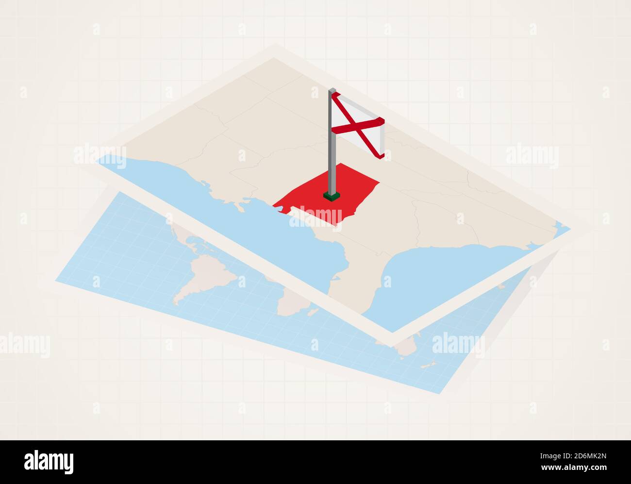 Alabama state selected on map with isometric flag of Alabama. Vector ...