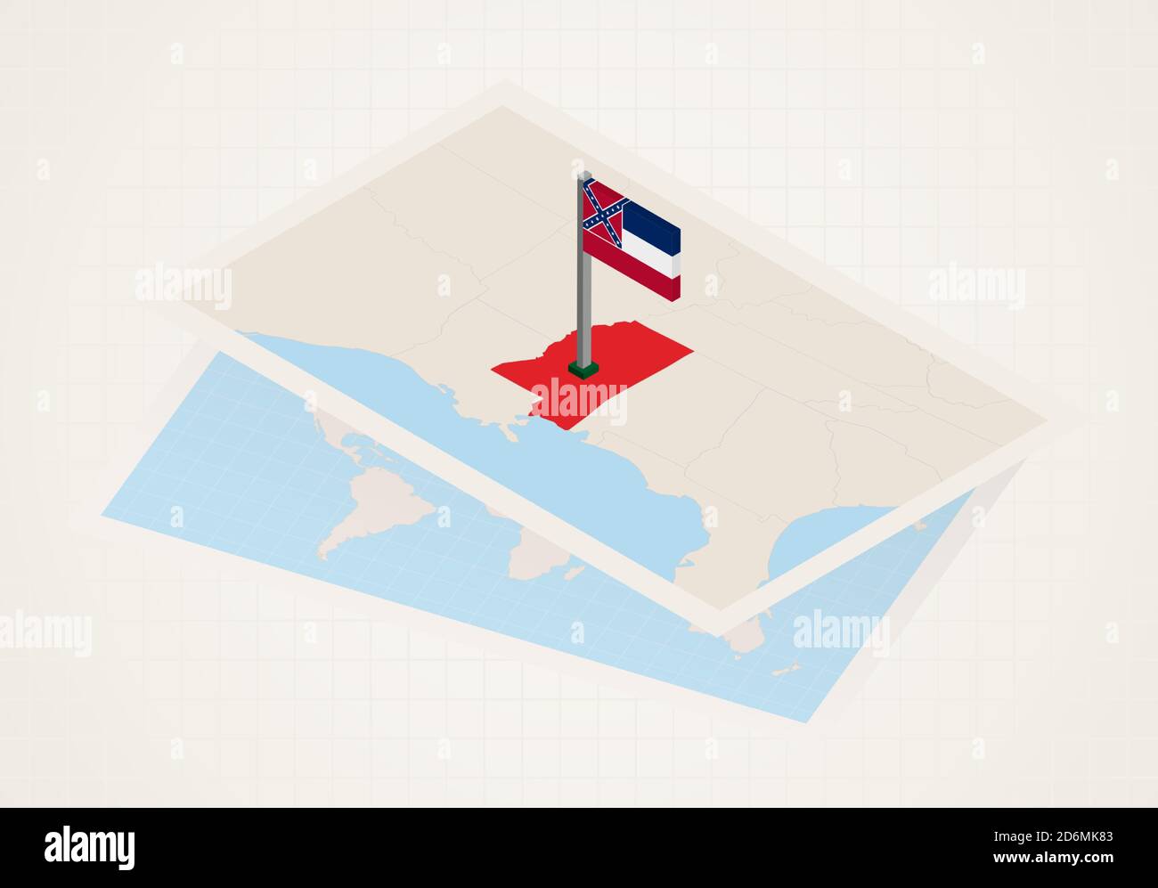 Mississippi state selected on map with isometric flag of Mississippi ...