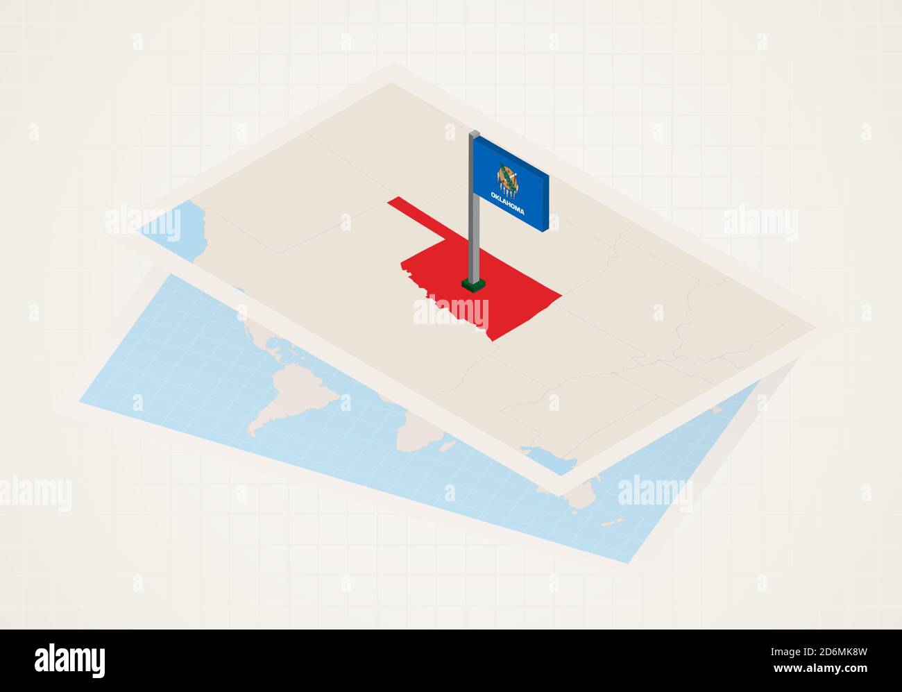 Oklahoma state selected on map with isometric flag of Oklahoma. Vector ...