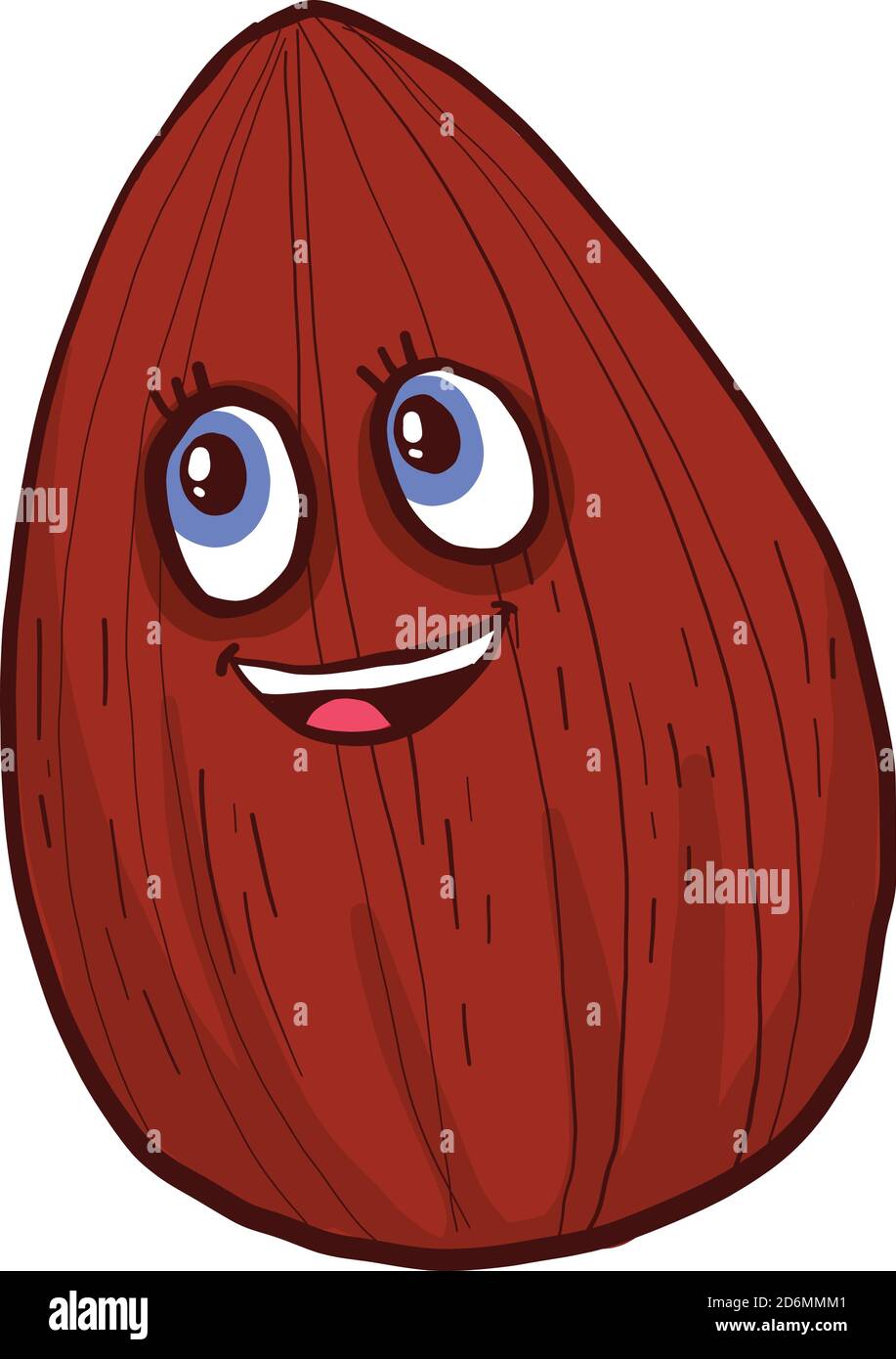 Almond with a happy face, illustration, vector on white background