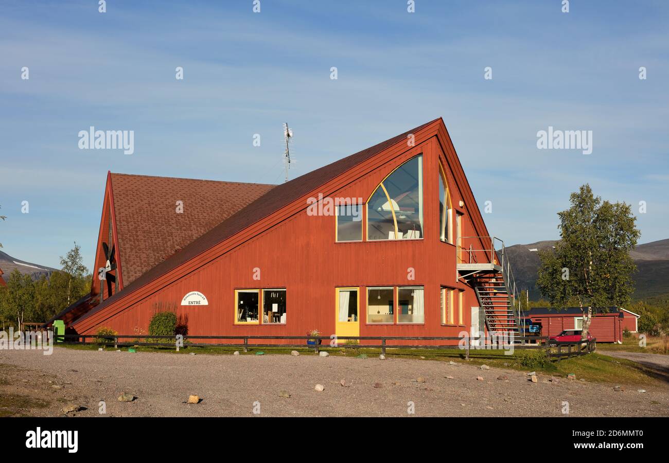 Nikkaluokta fjällstation (mountain station) in Nikkaluokta, near Kebnekaise mountains, Norrbotten, Sweden Stock Photo