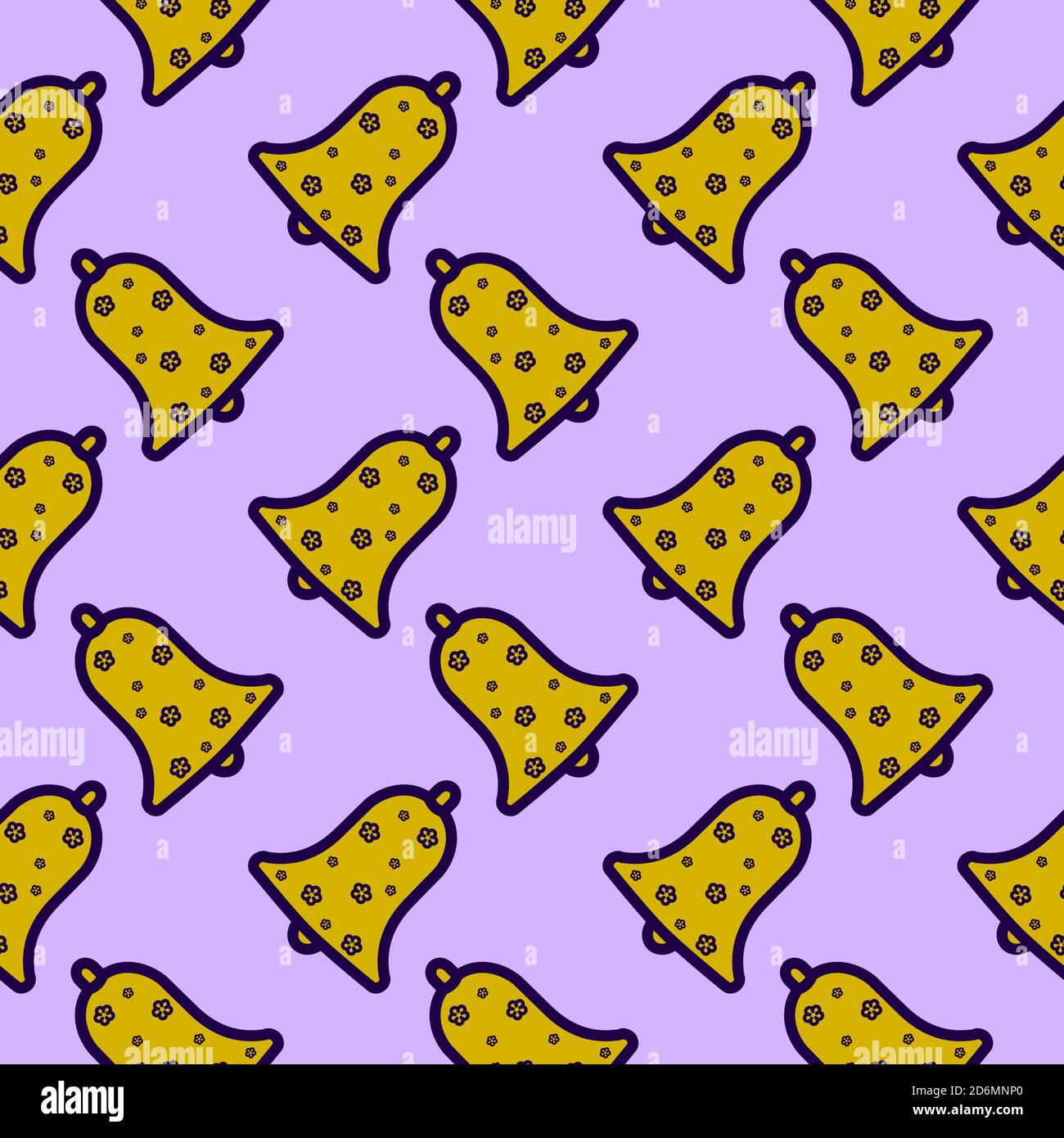 Yellow bells, seamless pattern on violet background. Stock Vector