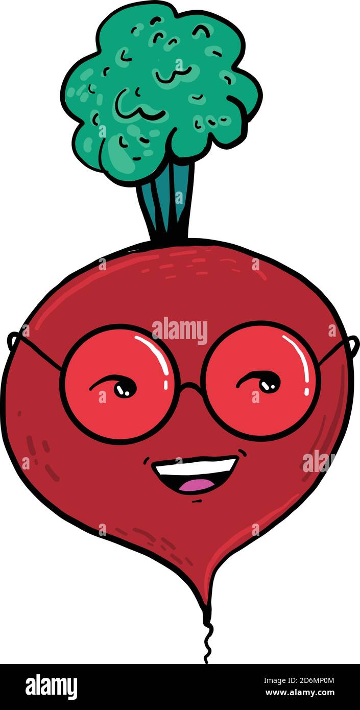 Beet with glasses, illustration, vector on white background Stock Vector