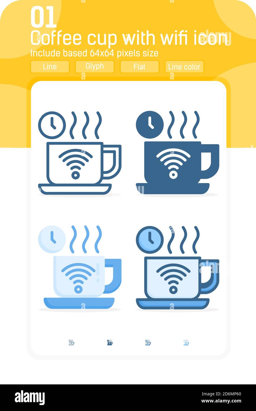Coffee cup premium icon with wifi symbol isolated on white background. Vector design illustration glass cup with wifi symbol design template for cafe Stock Vector