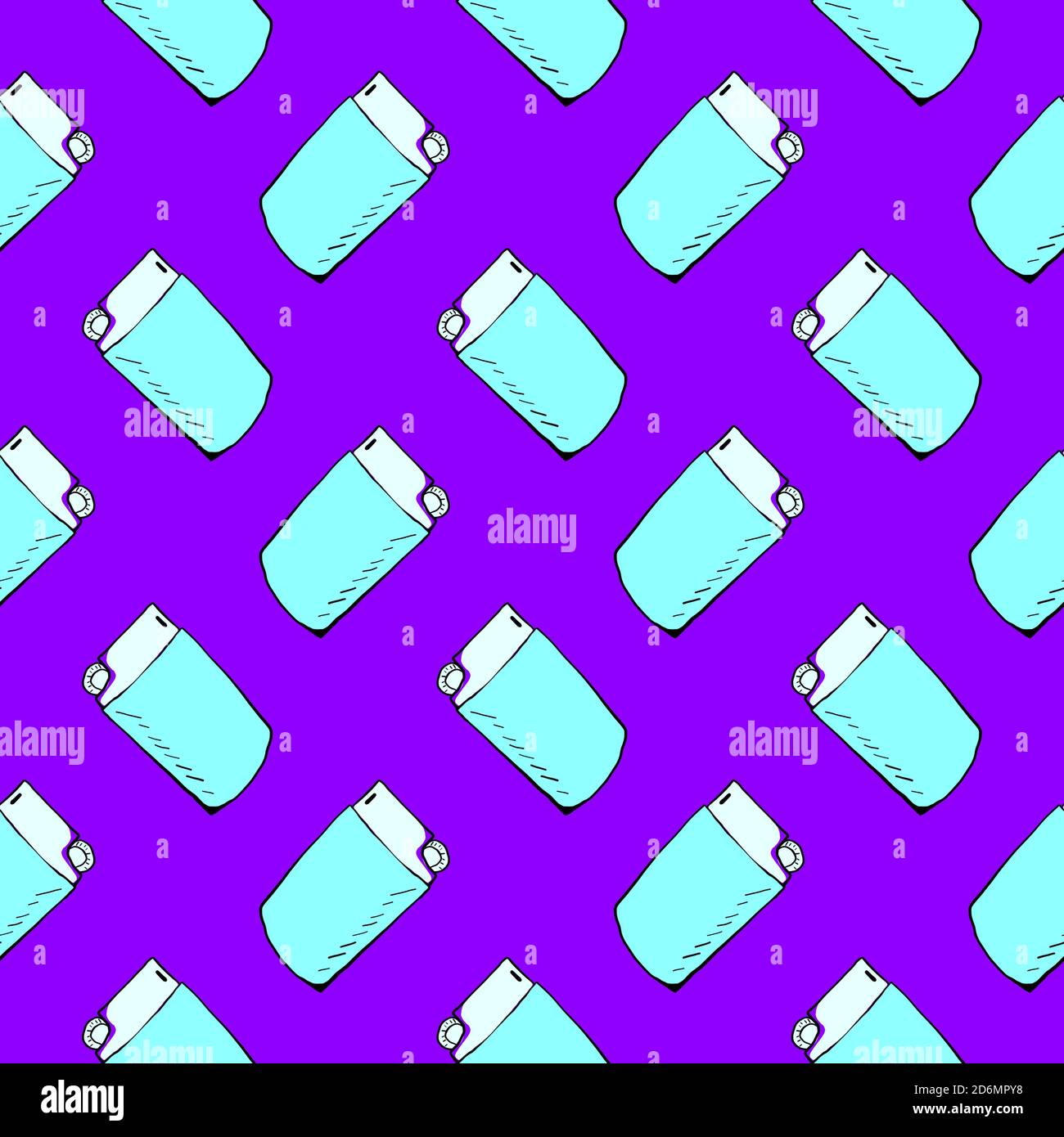 Blue lighter, seamless pattern on purple background. Stock Vector