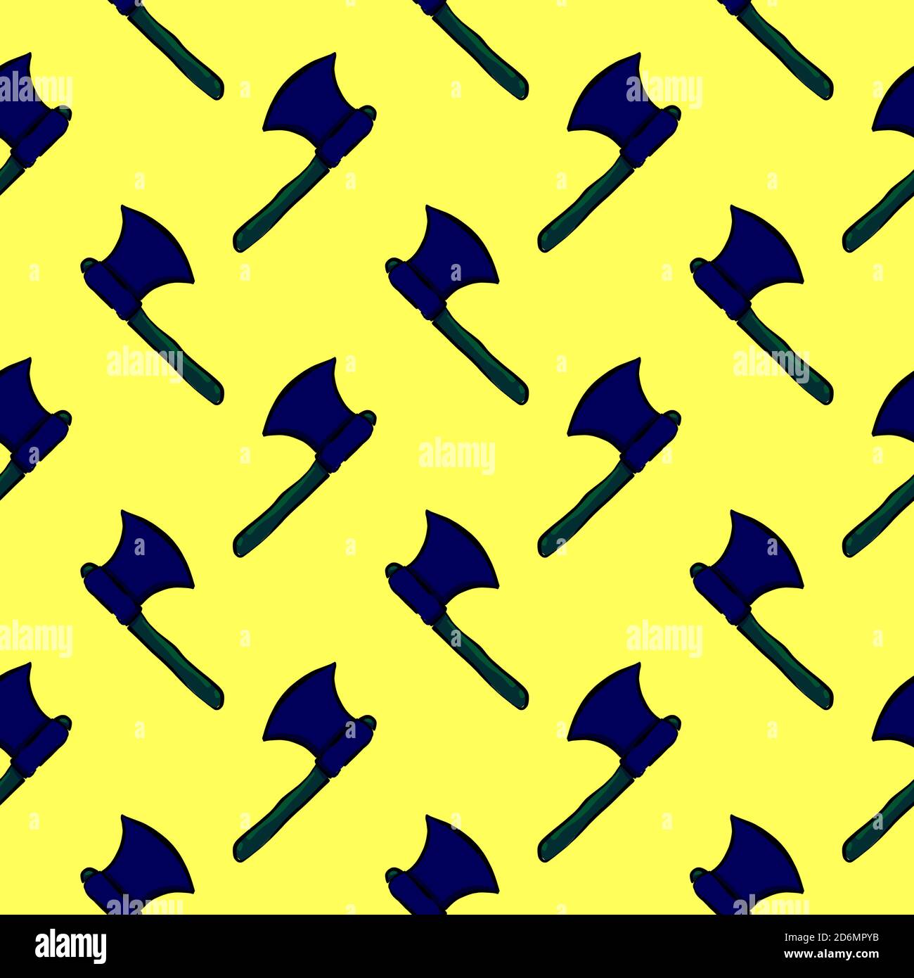 Dark blue ax, seamless pattern on yellow background. Stock Vector