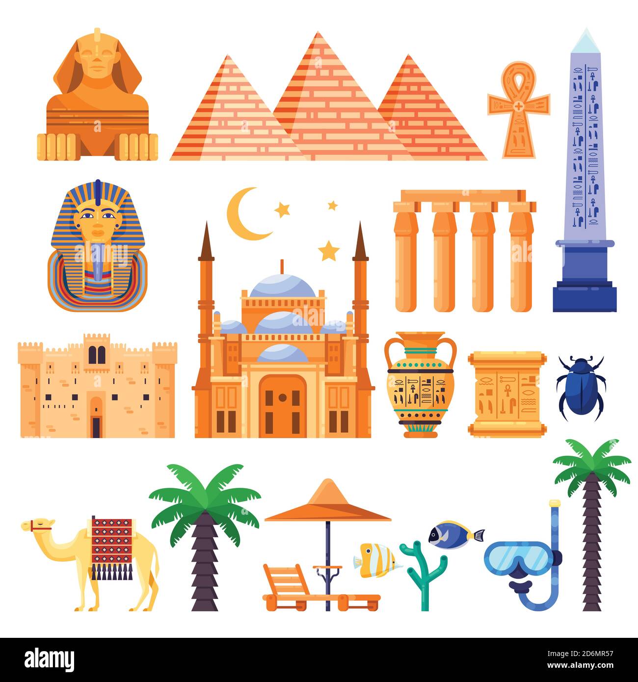 Travel to Egypt vector icons and design elements. Egyptian national ...