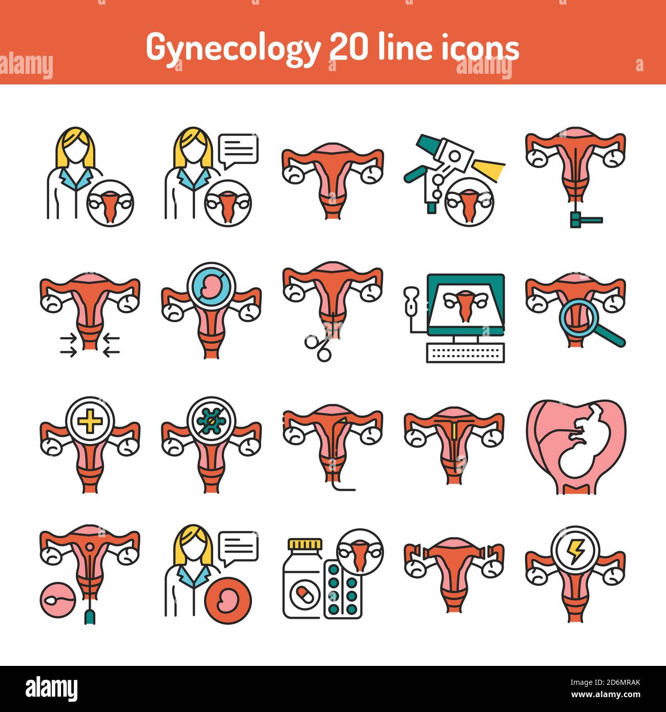 Gynecology color line icon. Female reproductive system medical checkup. Pictogram for web page, mobile app Stock Vector