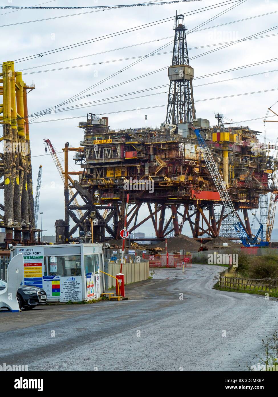 Topside deck of the Shell Brent Alpha Production platform during recycling at Able UK facility at Greatham Stock Photo