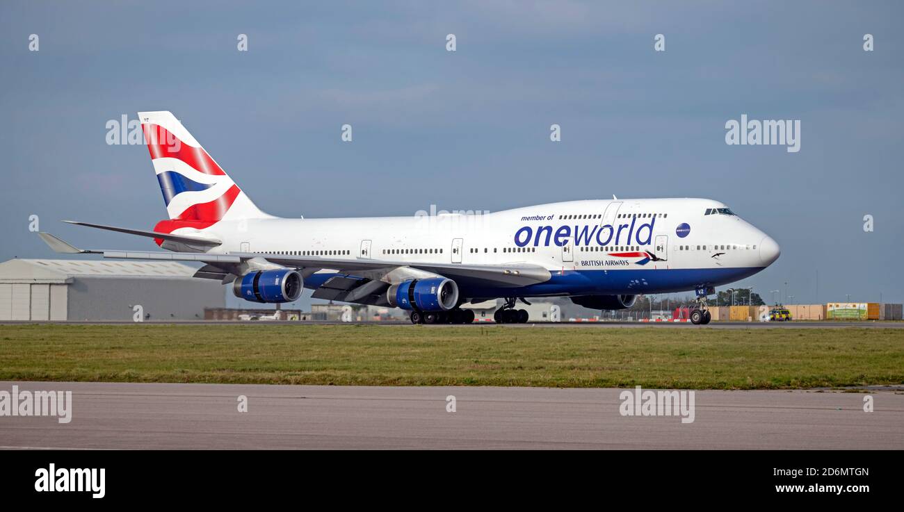 Newquay Airport, Cornwall, UK, 18th Oct, 2020. British Airways 747 G-CIVZ has carried out her final flight from Cardiff landing at Newquay, for retirement/disposal. Credit:  Bob Sharples/Alamy Live News Stock Photo