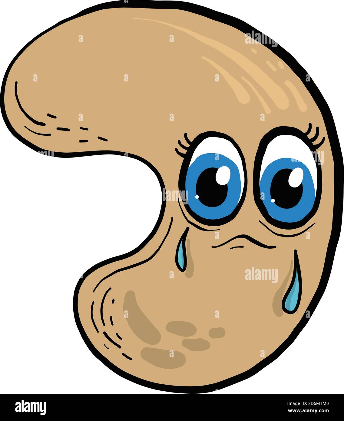 Crying cashew, illustration, vector on white background Stock Vector