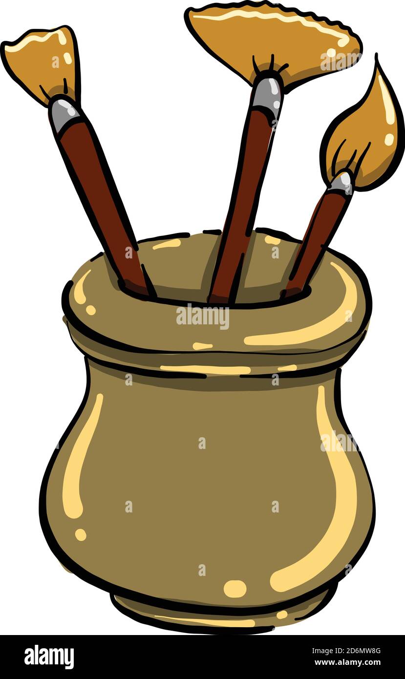 Brushes in a pot, illustration, vector on white background Stock Vector ...