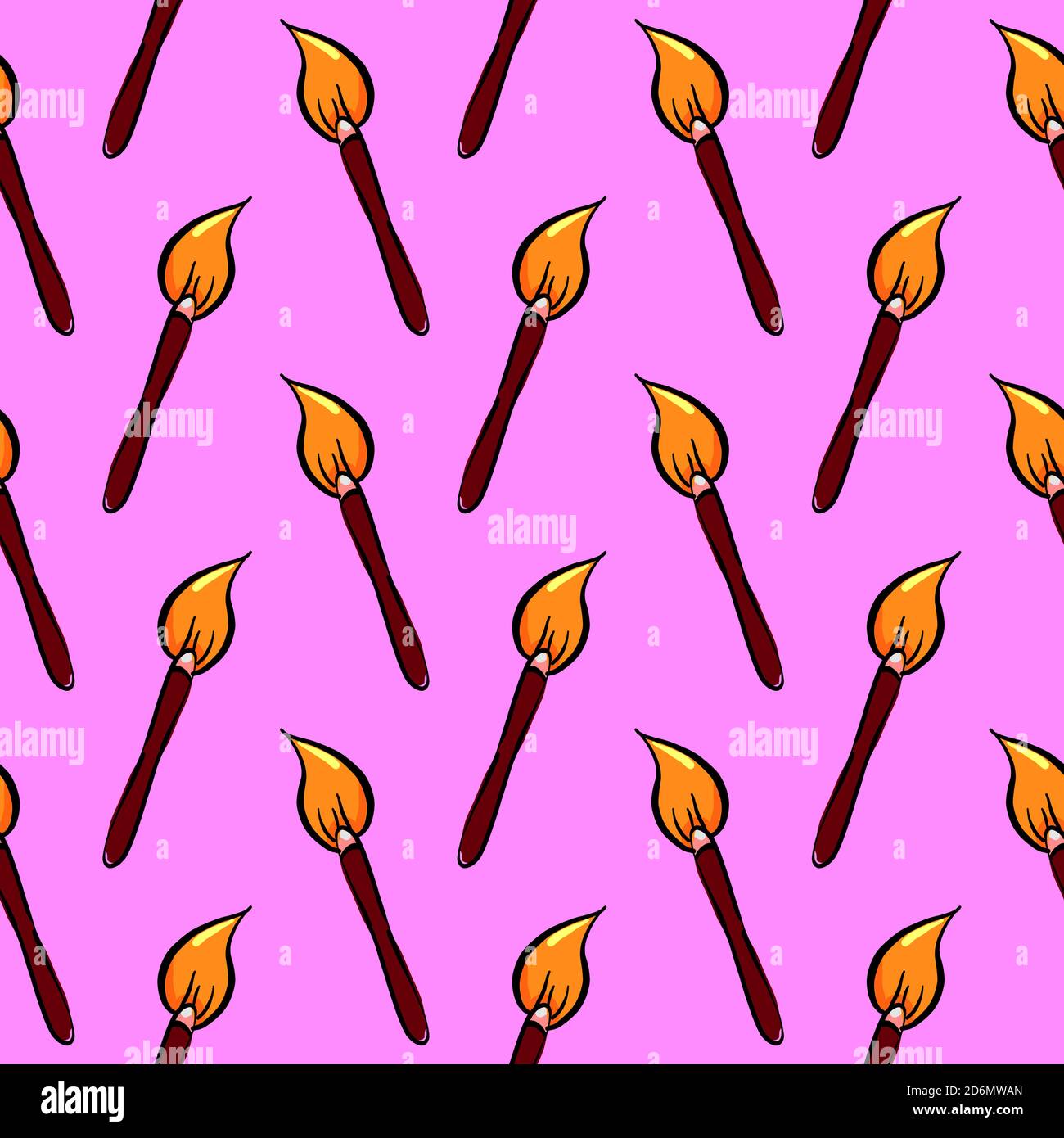 Paint brushes, seamless pattern on pink background. Stock Vector