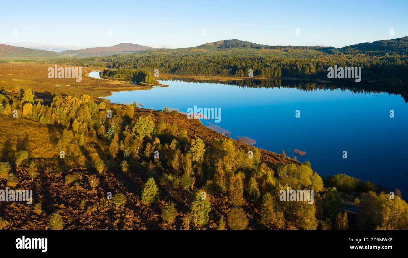 Aerial view of Stroan Loch in autumn, Galloway Forest, Dumfries & Galloway, Scotland Stock Photo