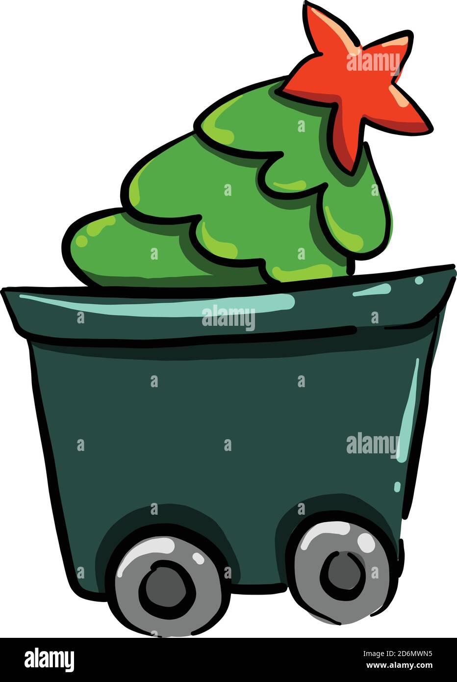 Christmas tree in a wagon, illustration, vector on white background Stock Vector