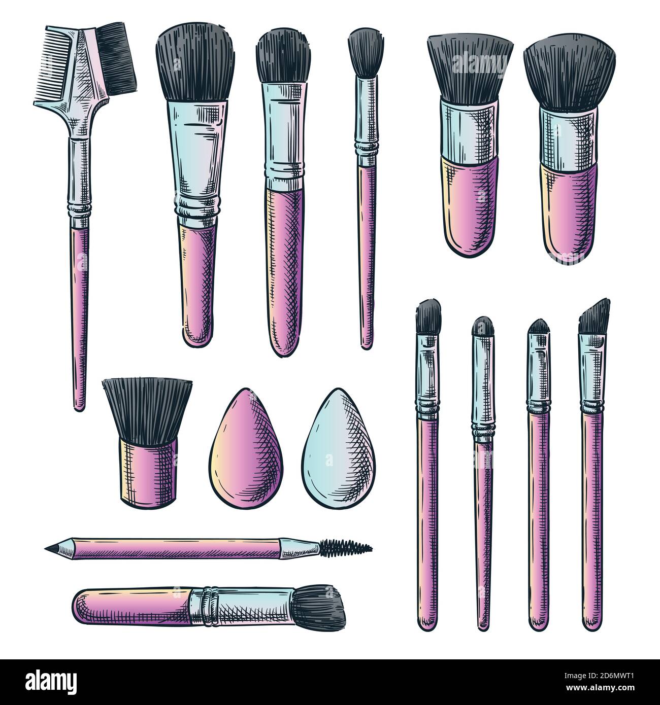 Makeup Brushes Vector Color Gradient Sketch Illustration Female