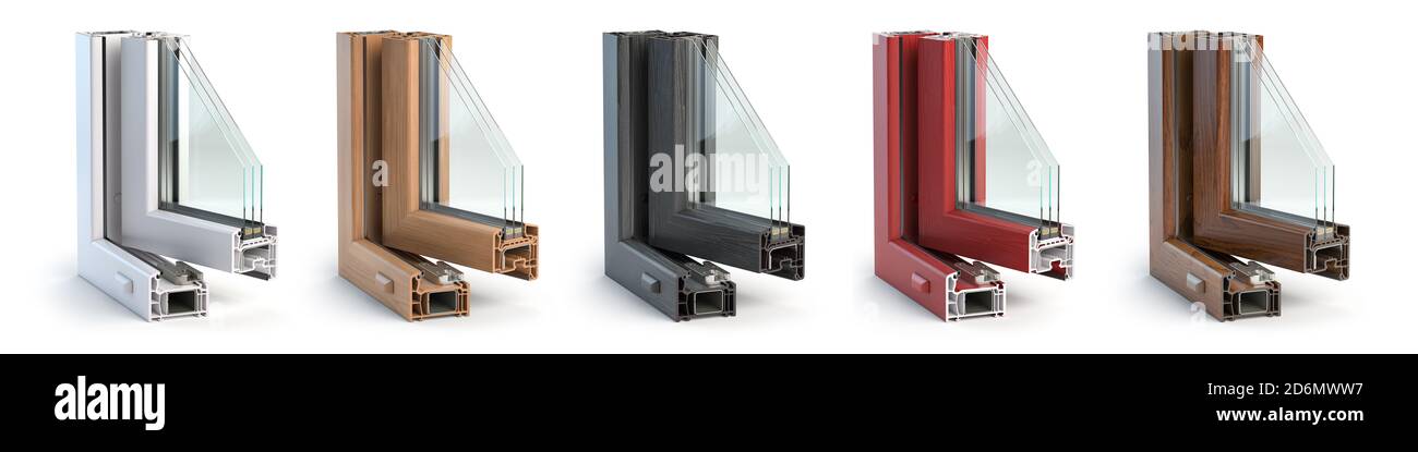 Samples of plastic window profiles PVC of different colors in section ...
