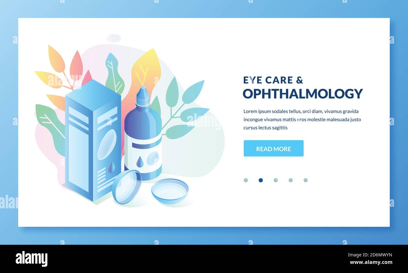 Ophthalmology and eye care, vector isometric gradient illustration. Landing page or banner design template for medicine and healthcare themes. Contact Stock Vector