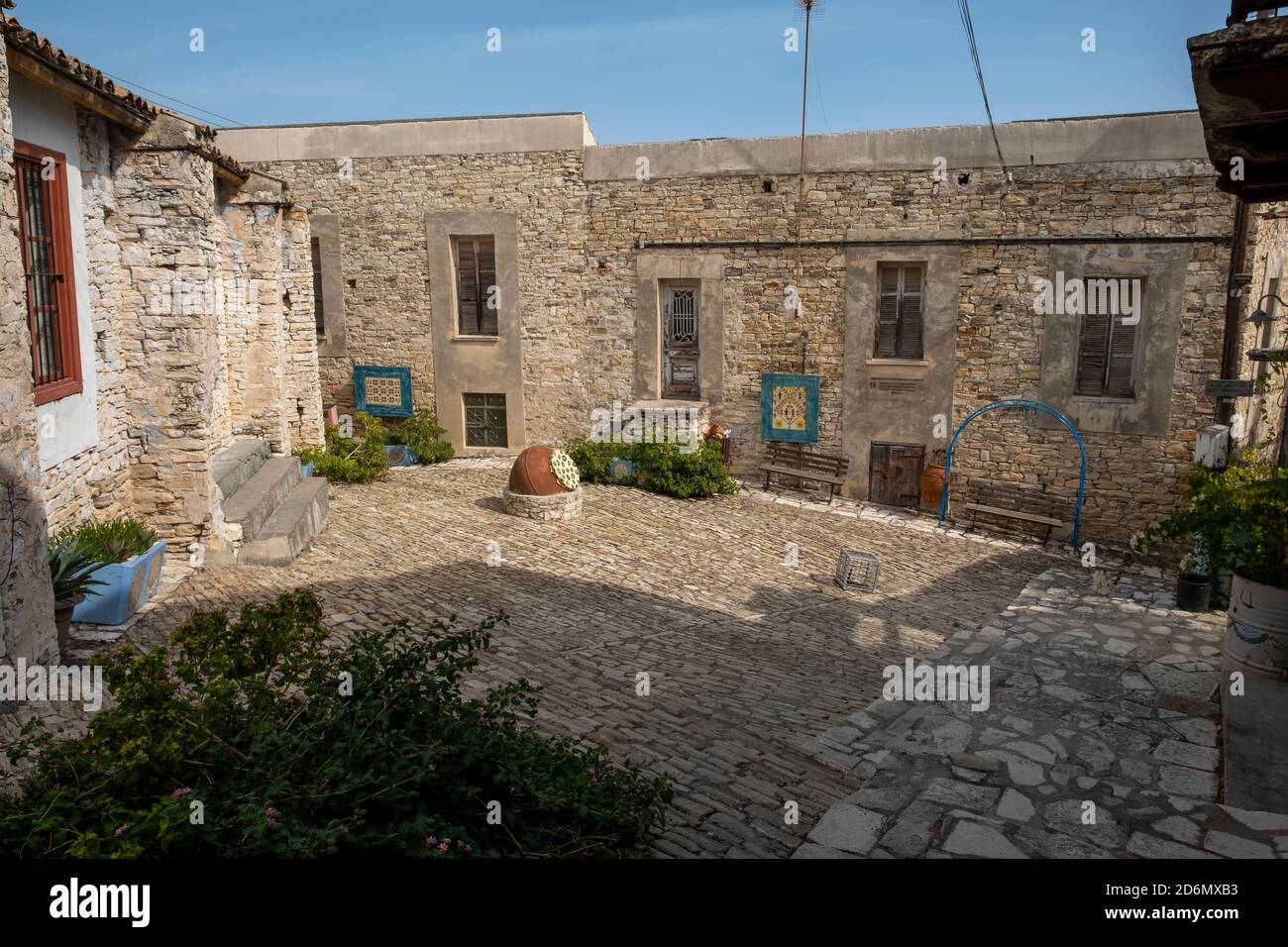 Cobbled square Pano Lefkara, Cyprus. Stock Photo
