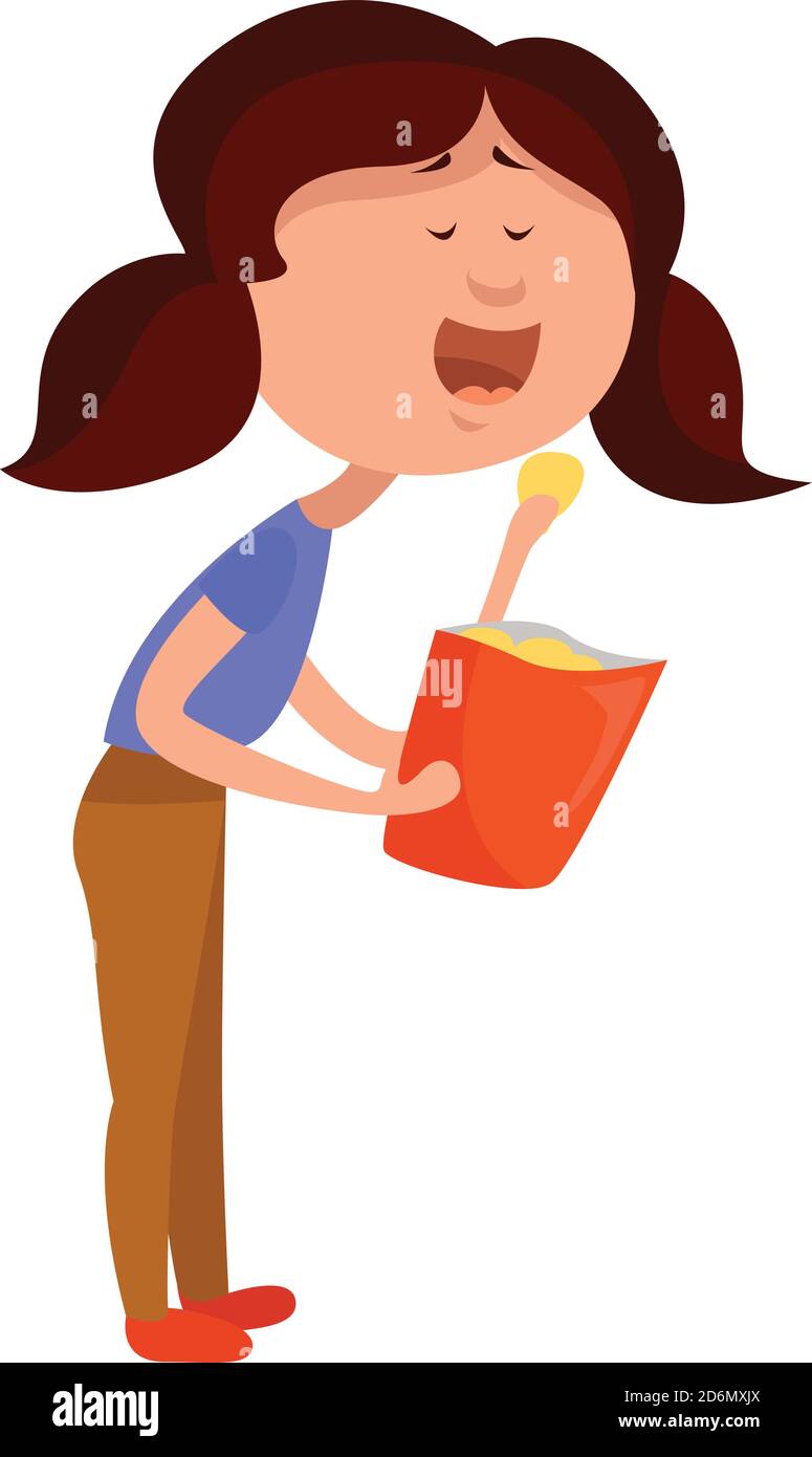 Girl eating chips, illustration, vector on white background Stock Vector  Image & Art - Alamy