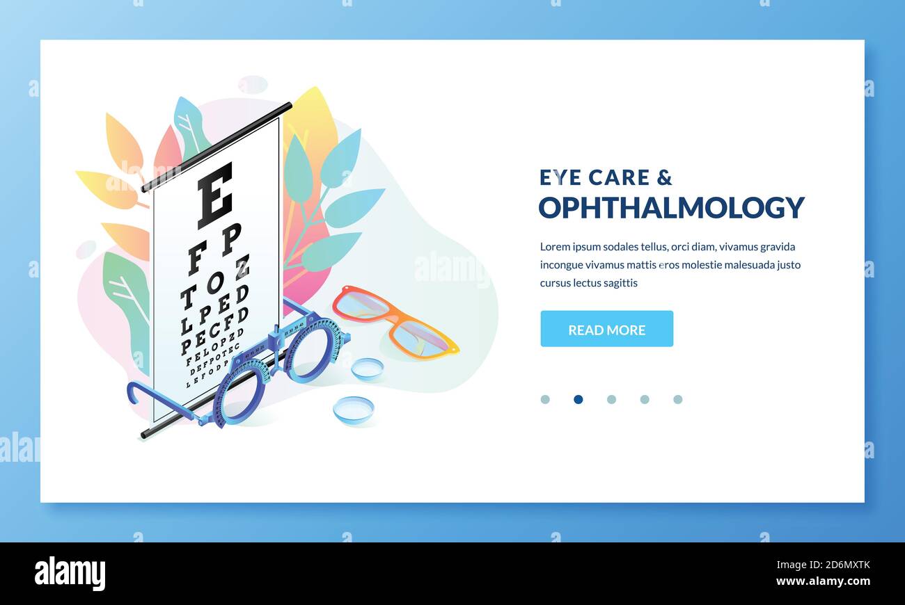 Vision diagnostics test concept. Ophthalmology exam and eye care vector isometric gradient illustration. Landing page banner design template for medic Stock Vector
