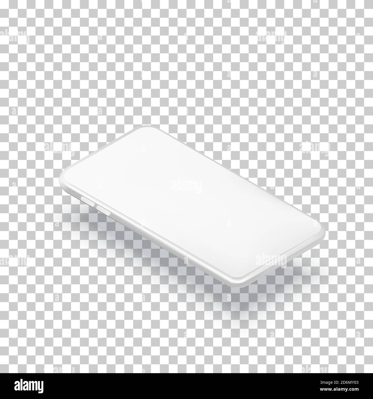 Smartphone horizontal mockup design template. Vector realistic 3d isometric illustration of white plastic mobile phone on transparent background. Blan Stock Vector