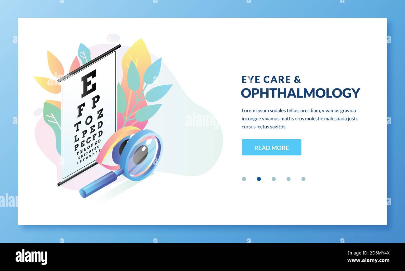 Ophthalmology diagnostics and eye test concept. Vector isometric gradient illustration. Landing page banner design template for medicine and vision ca Stock Vector