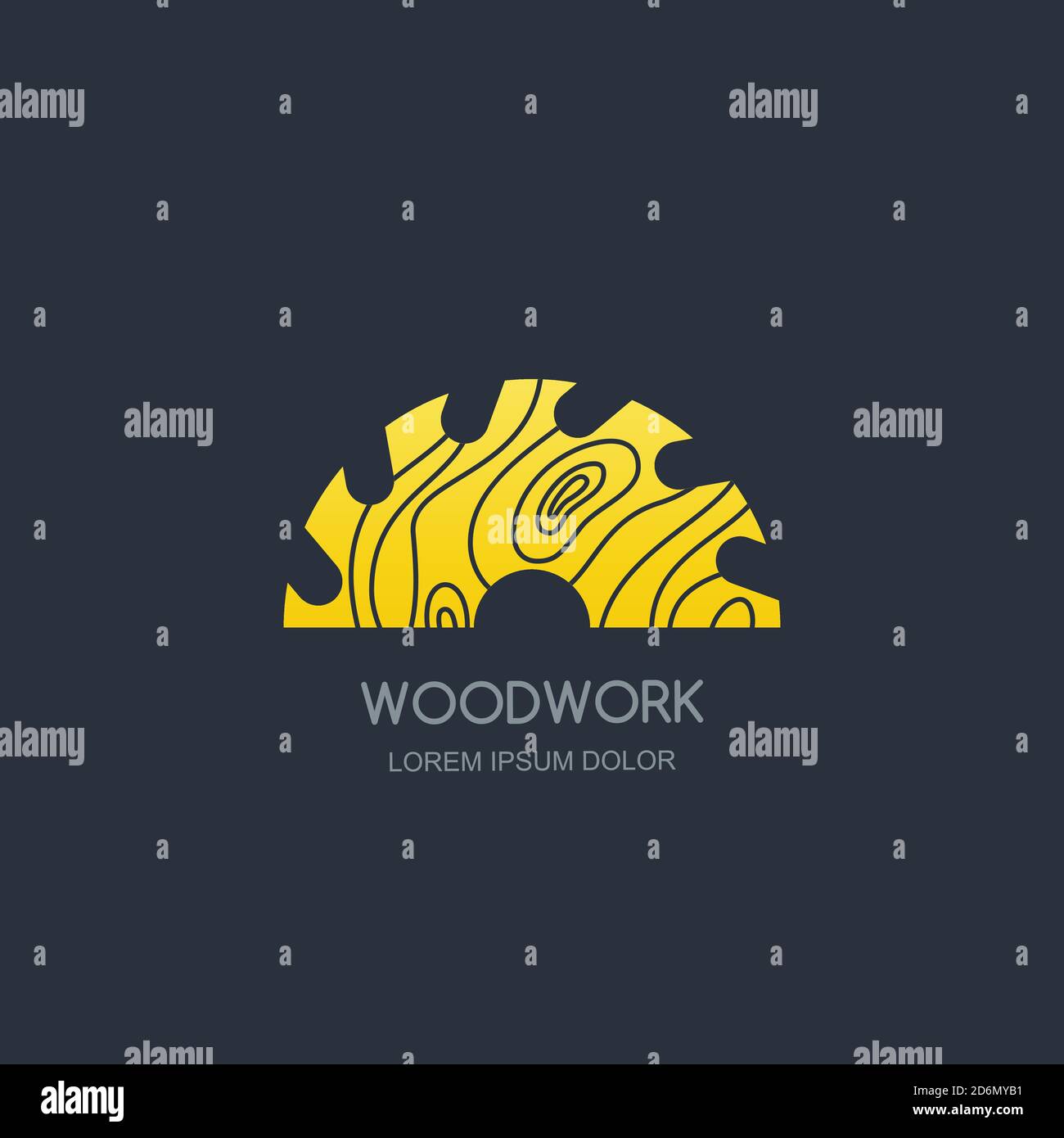 Woodwork and carpentry logo emblem concept. Circular saw with wooden rings texture, vector label icon design. Stock Vector