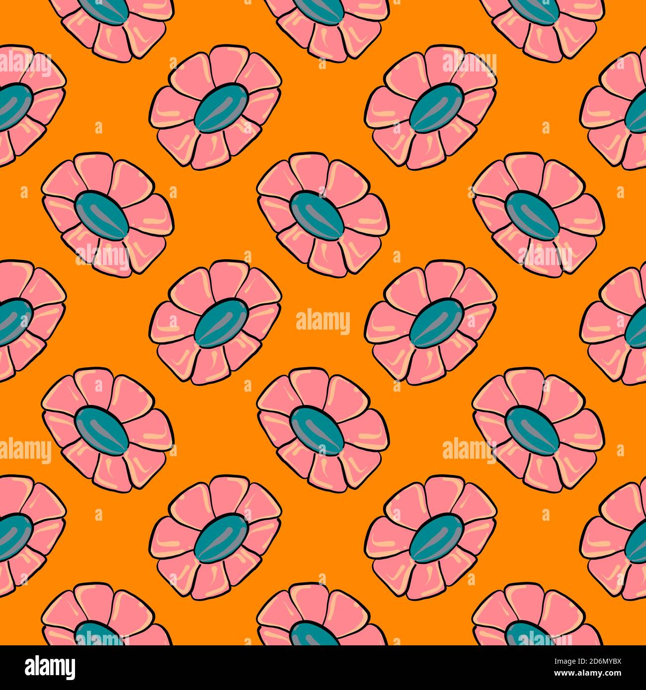 Chamomile flower, seamless pattern on orange background Stock Vector ...