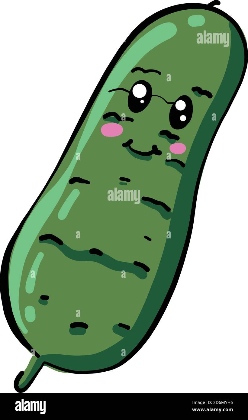 Cucumber with eyes, illustration, vector on white background Stock