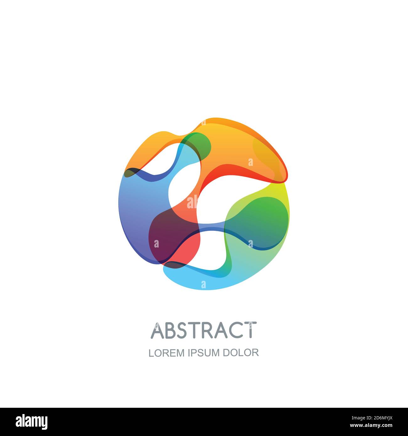 Abstract circle logo, label or emblem design template. Vector vibrant gradient icon. Fluid 3d sphere shape. Stock Vector