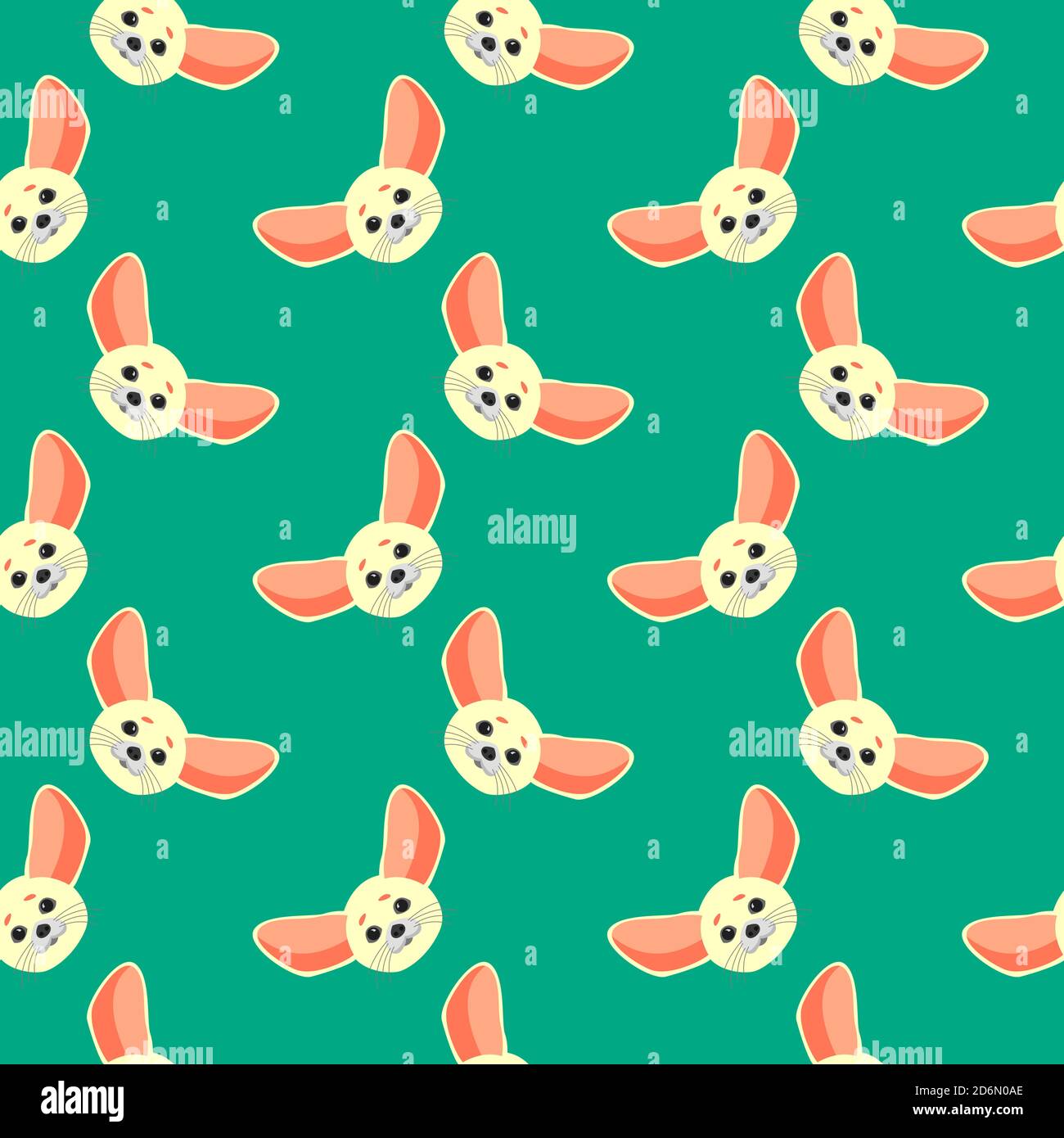 Fennec fox, seamless pattern on green background. Stock Vector