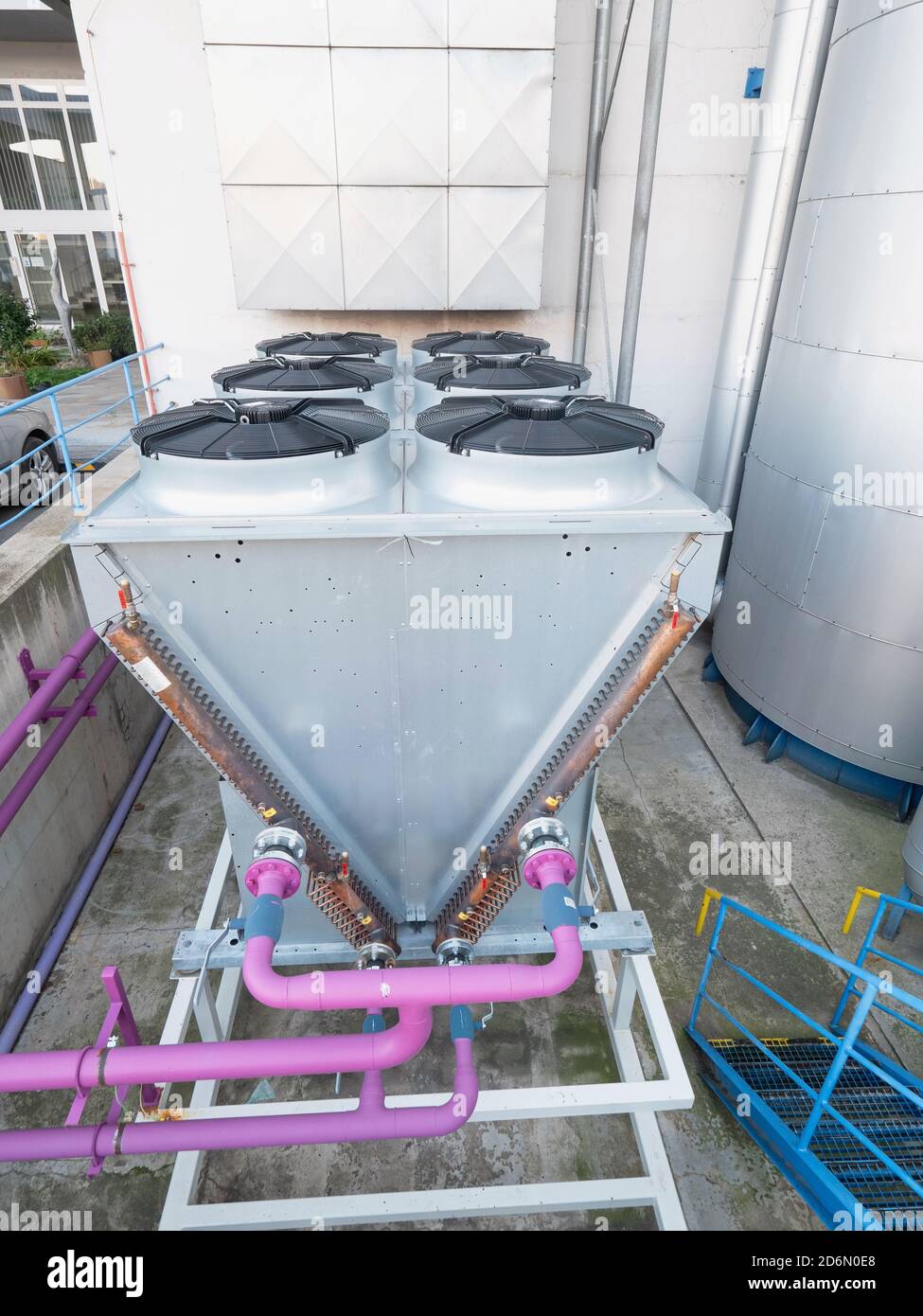 Metal industrial air cooling system vent. Industrial blower fan cooling biogas powerplant system