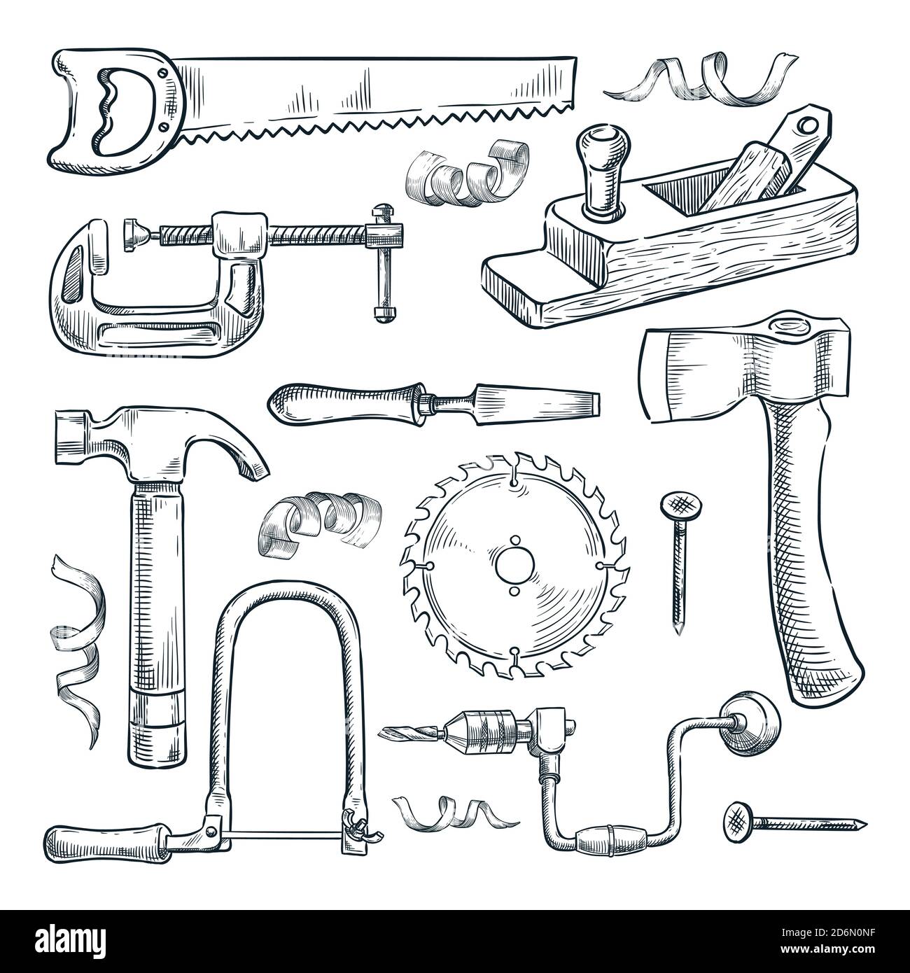 Woodwork And Carpentry Tools Set Carpenter Workshop Craft Equipment Vector Hand Drawn Sketch Illustration Wood Material And Furniture Industry Desi Stock Vector Image Art Alamy