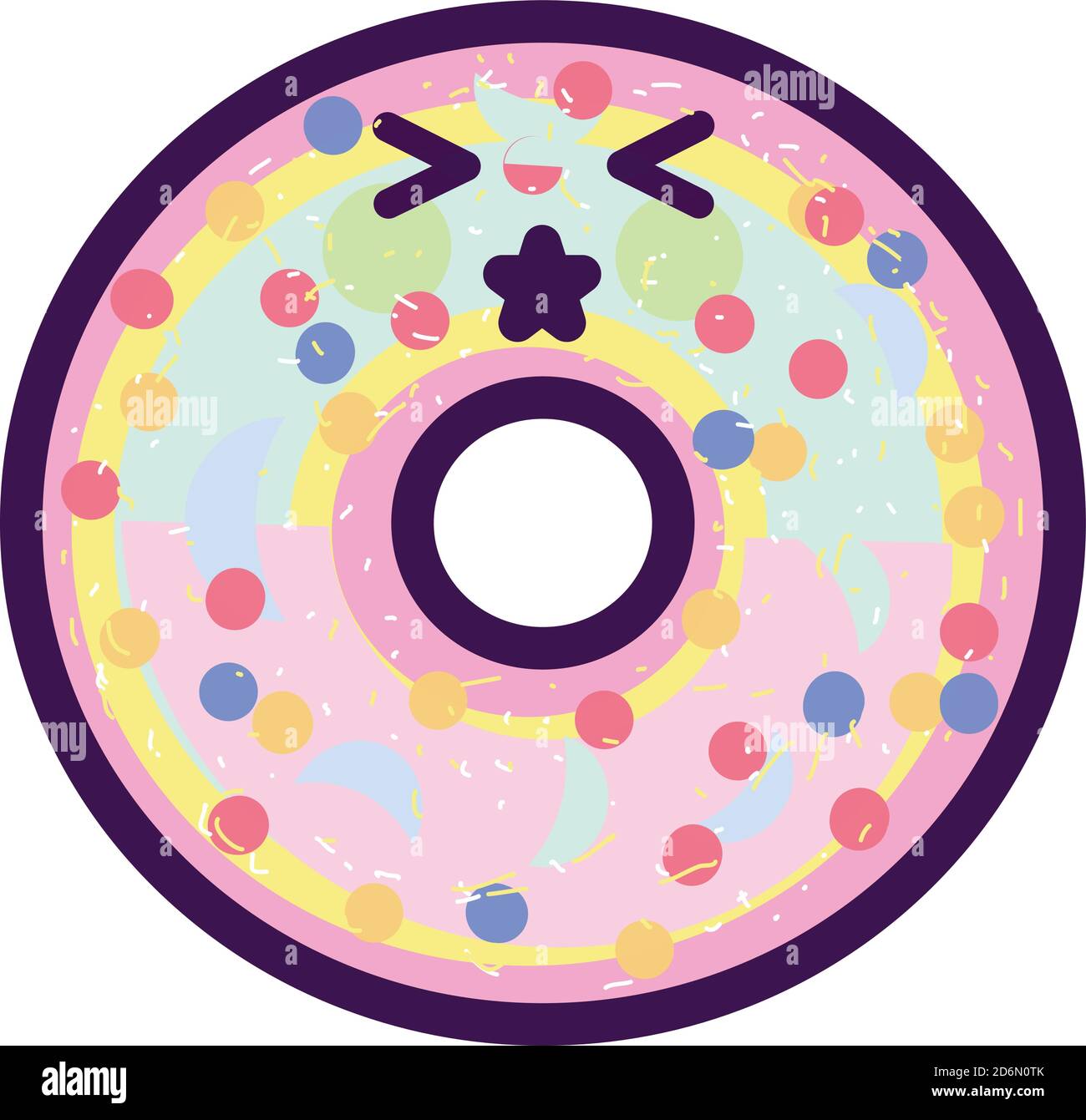 Donut with a cute face, illustration, vector on white background Stock Vector