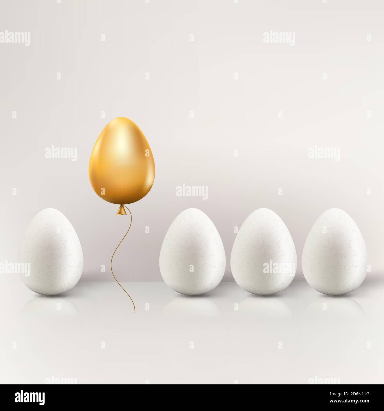 Unique golden egg in row of ordinary white eggs Vector Image