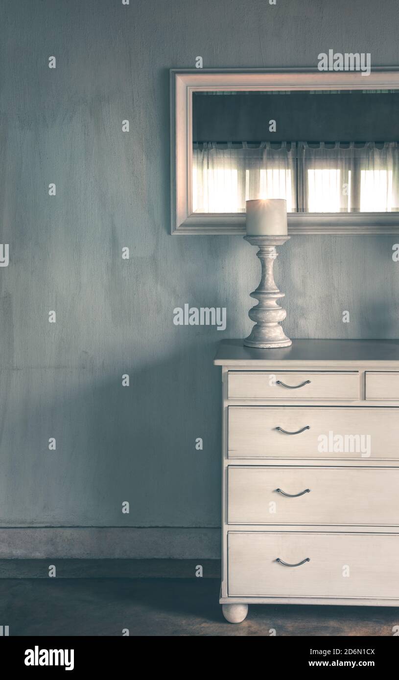 Vintage Style Room Decor. White Furniture over Modern Walls Background