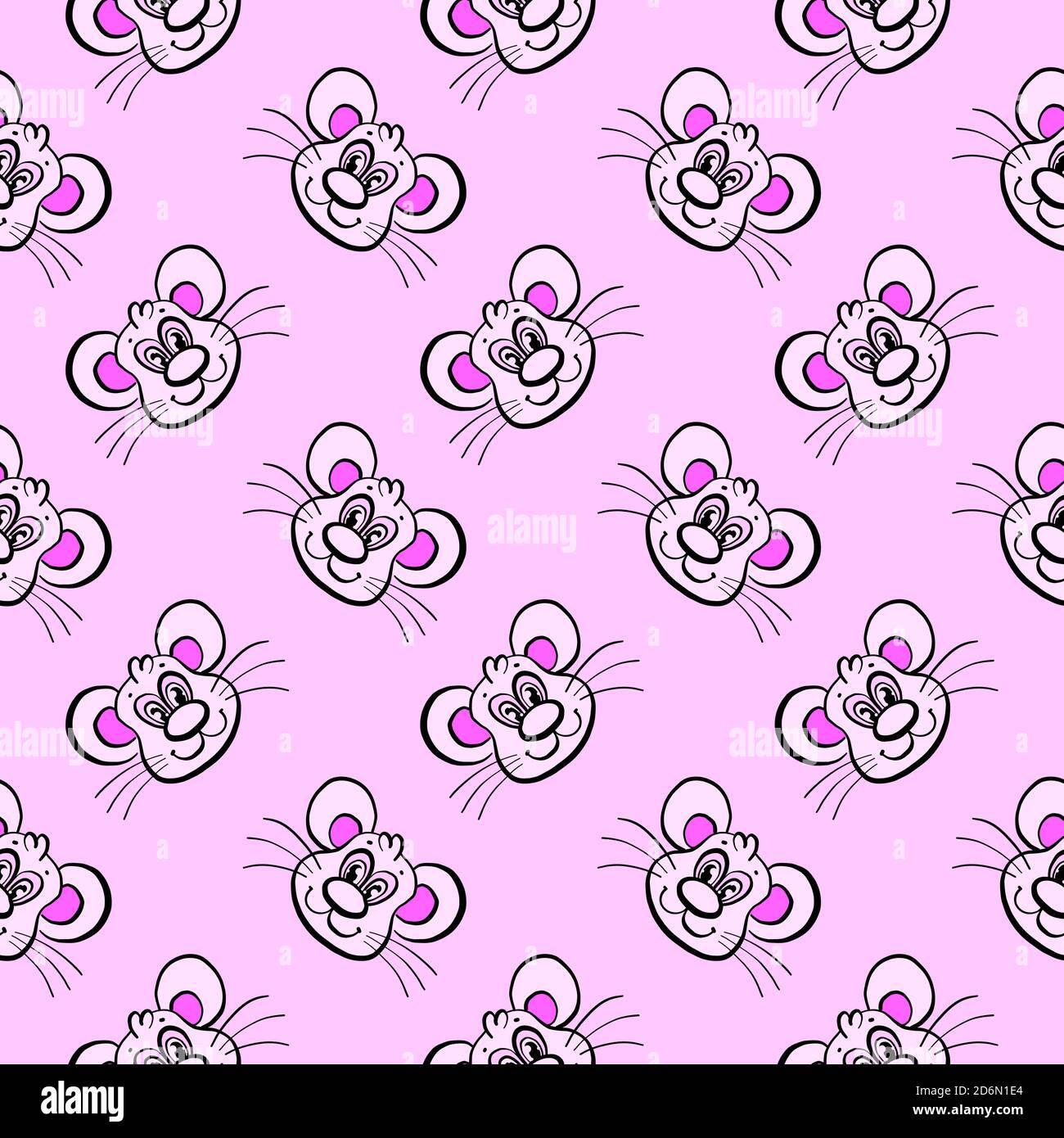 Mice head, seamless pattern on pink background. Stock Vector