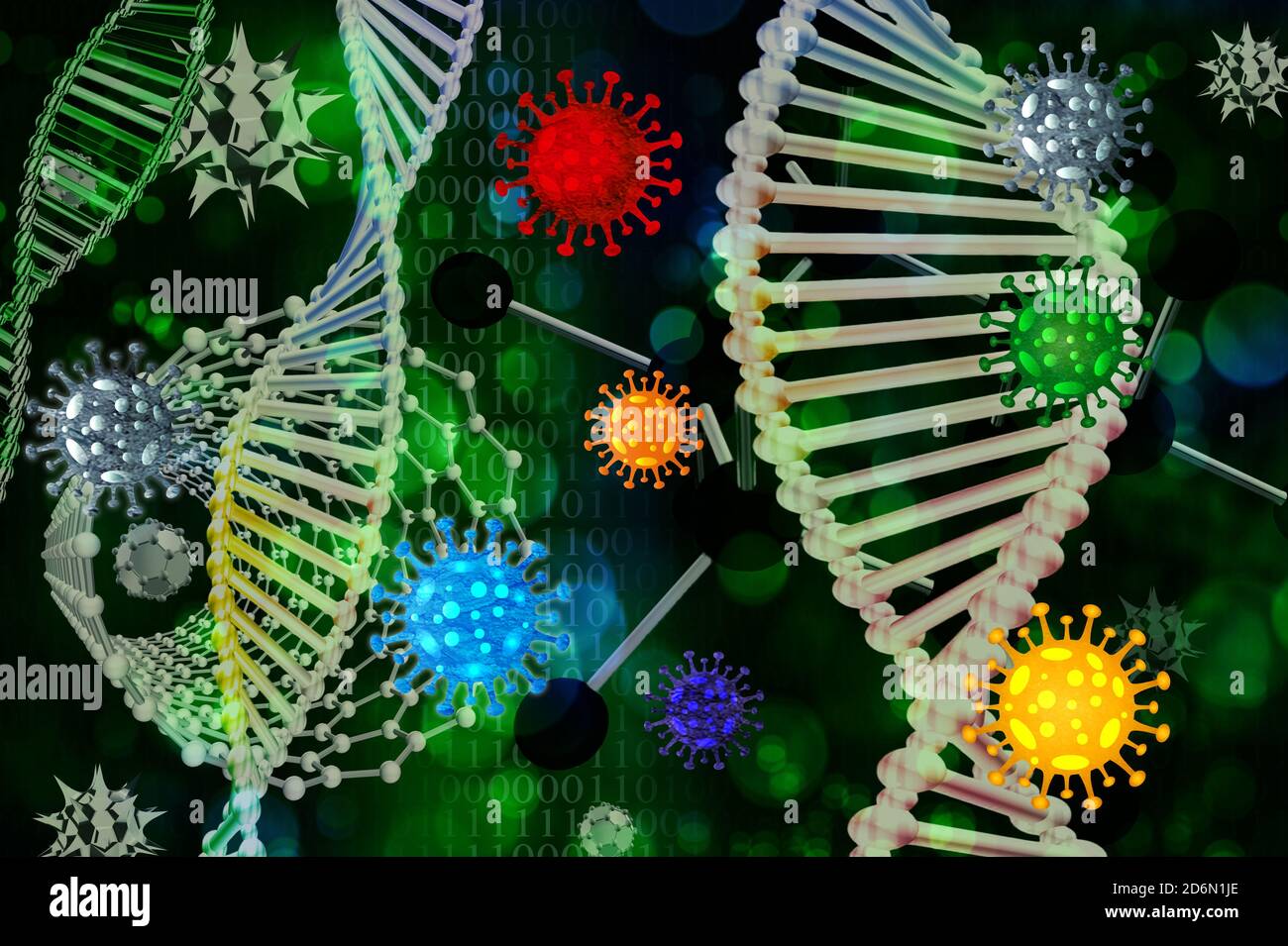 DNA Strang und Corona Covid 19 Virus Stock Photo