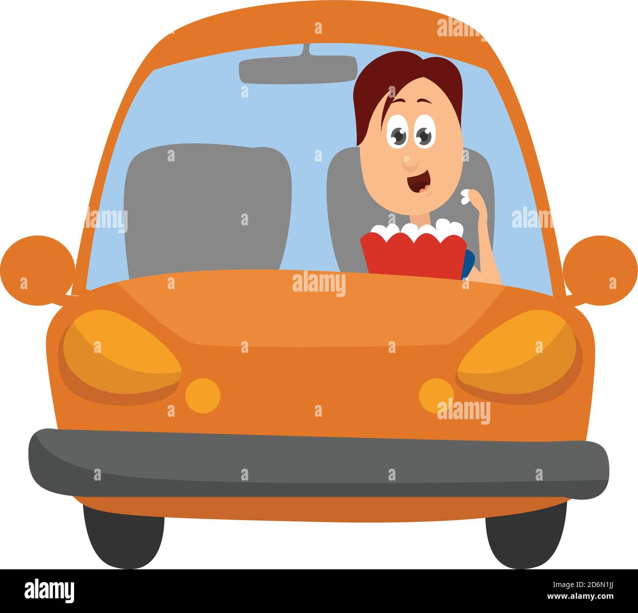 Person in orange car, illustration, vector on white background Stock