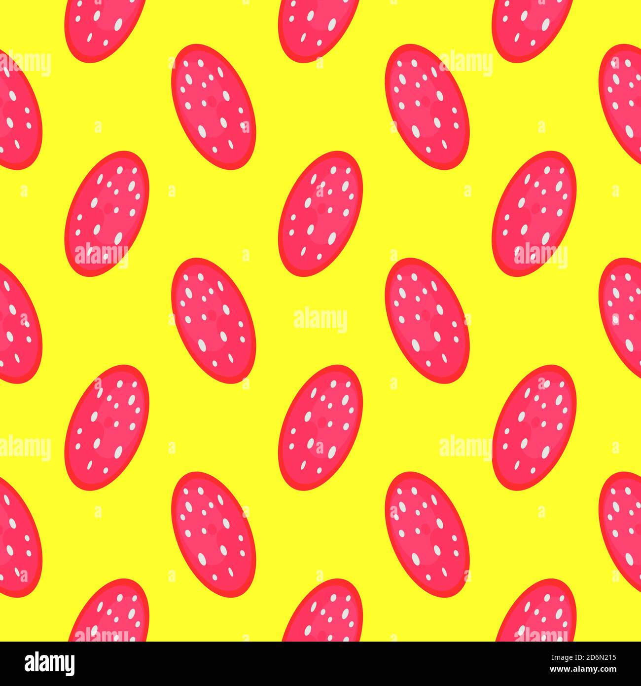 Sausage slices, seamless pattern on yellow background. Stock Vector